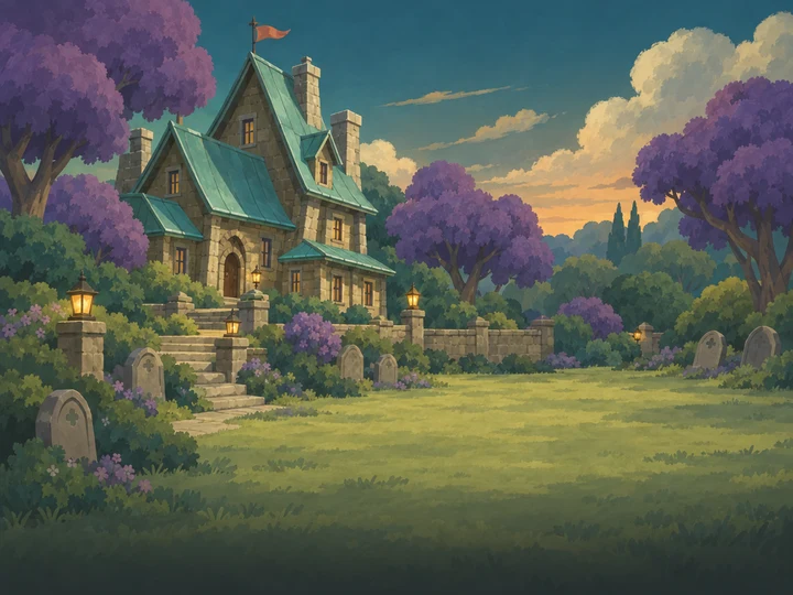 Gengar in a painted cartoon ghost environment