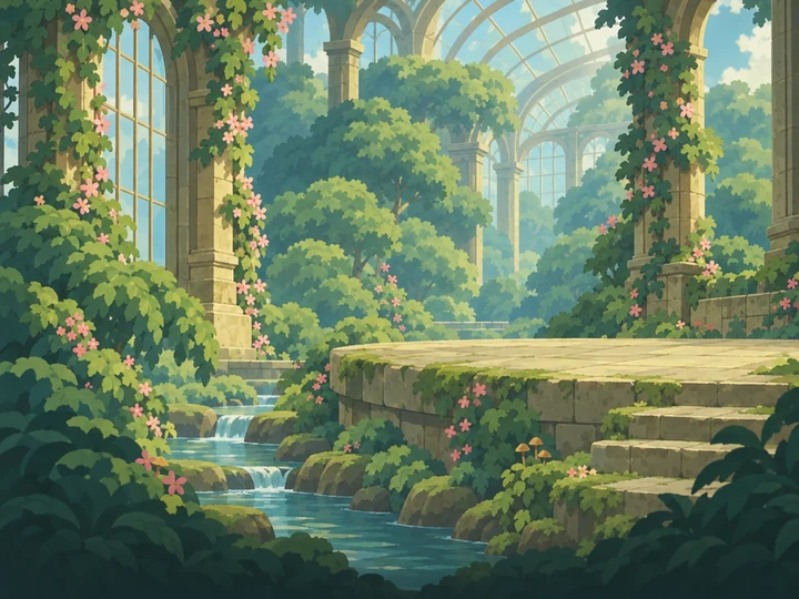 Venusaur in a painted cartoon grass environment