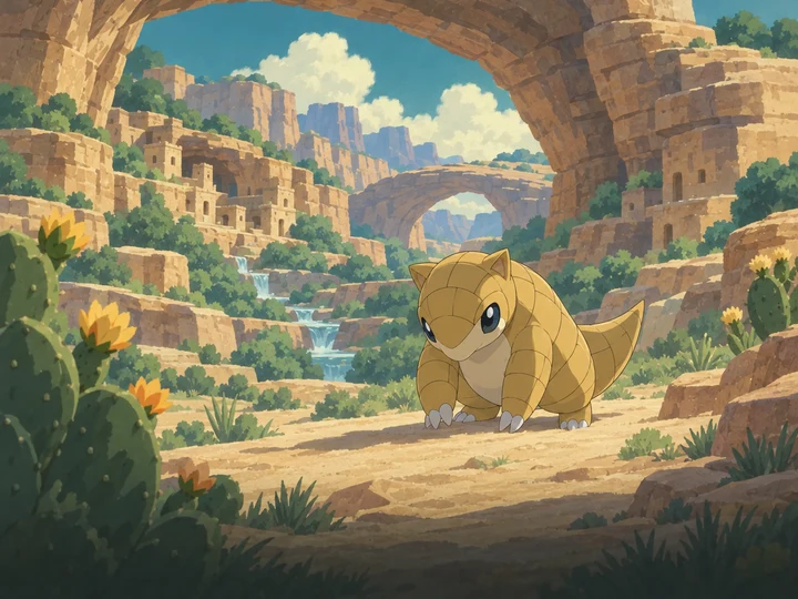 Sandshrew in a painted cartoon ground environment