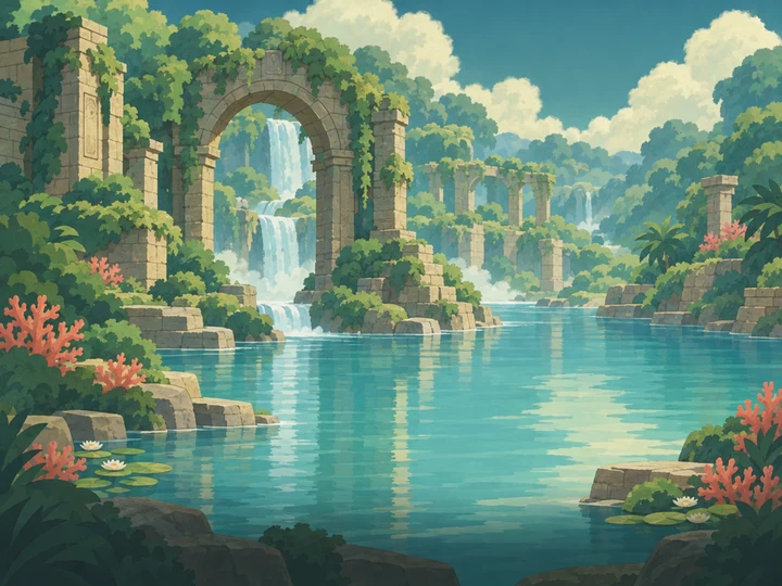 Blastoise in a painted cartoon water environment